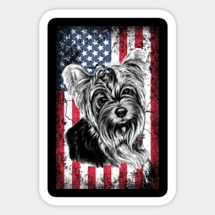 Patriotic Yorkie American Flag Sticker